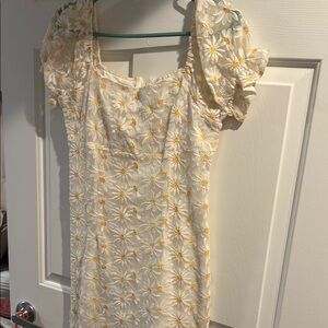 Floral Puff Sleeve Dress in Cream and Yellow